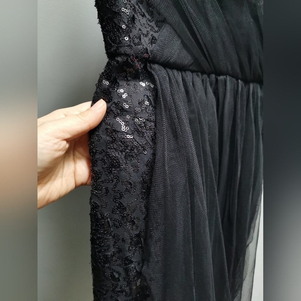 NWT BCBG Maxazria Vienna Sequin Lace Tulle Overlay Strapless Black Dress size 2 - Picture 10 of 16
